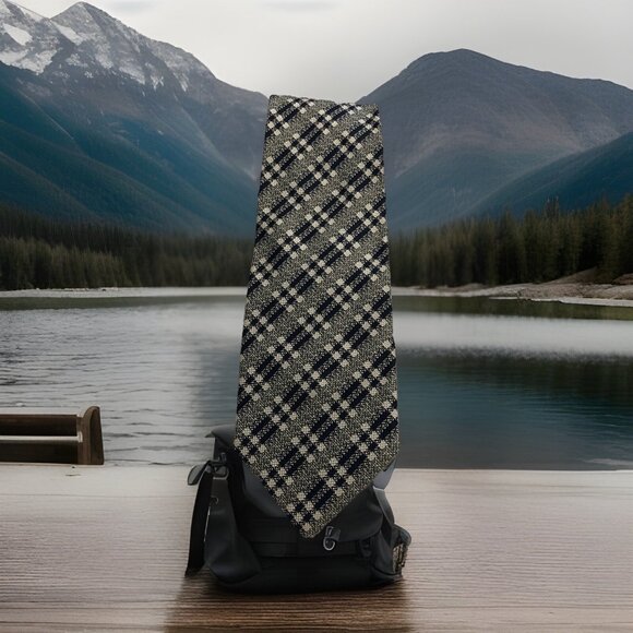 Vintage Black And‎ White Plaid Marcel Franck Paris 100% Silk  Necktie Old Money - Picture 1 of 10